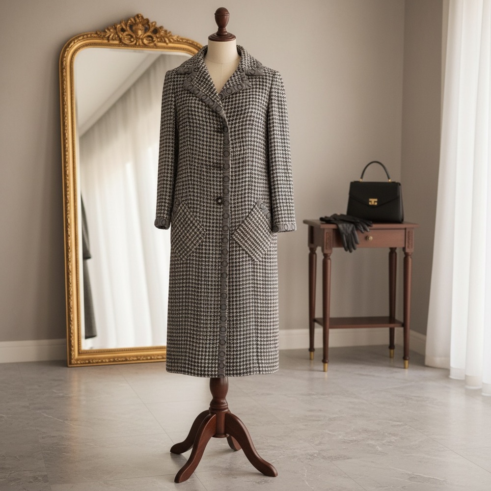 CHANEL Black and White Houndstooth Coat